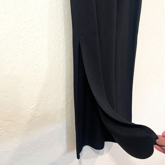 ~ ST. JOHN 4 Skirt Black Maxi Long Pencil Straight Sheath Side Slit Lux Knit 6 8 - Picture 2 of 11